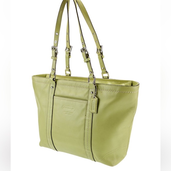 Coach Gallery Tote in Lime Green silver buckles oversized leather y2k old money - Picture 1 of 16